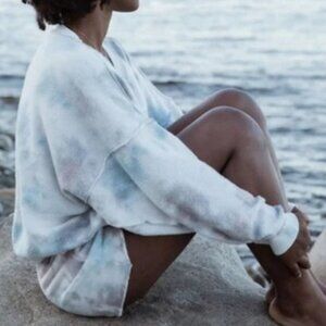 Free People Kelly Washed Sweatshirt & Short Ocean Tie Dye Print Set Size Small